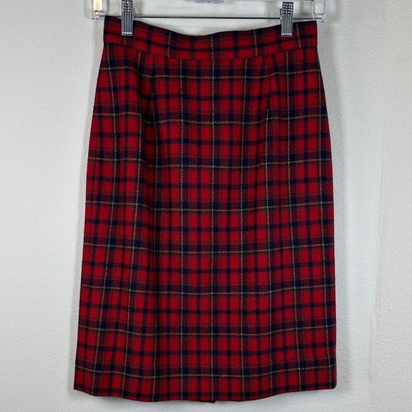 Charter Club Dresses & Skirts - Vintage Charter Club Jane Justin Red Tartan Plaid Wool Pencil Skirt Size 6P